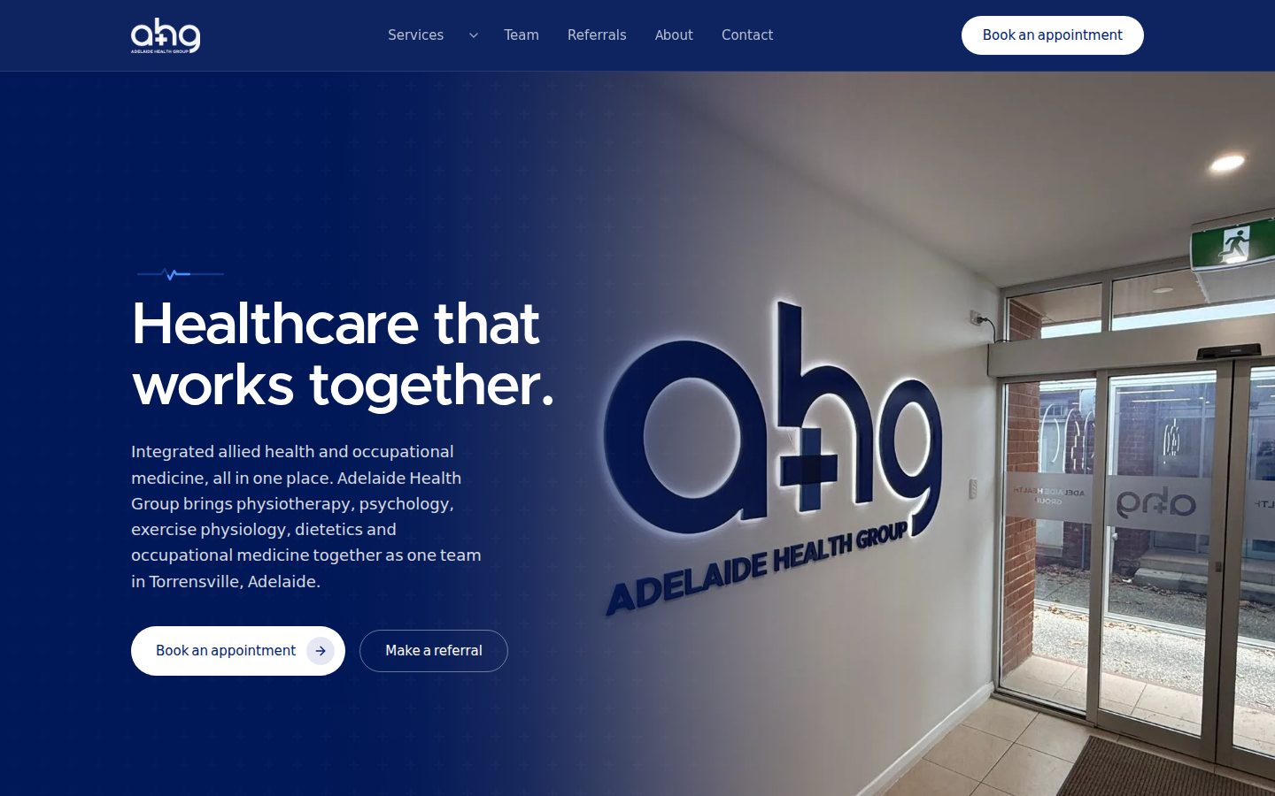 Adelaide Health Group allied health clinic website, Torrensville