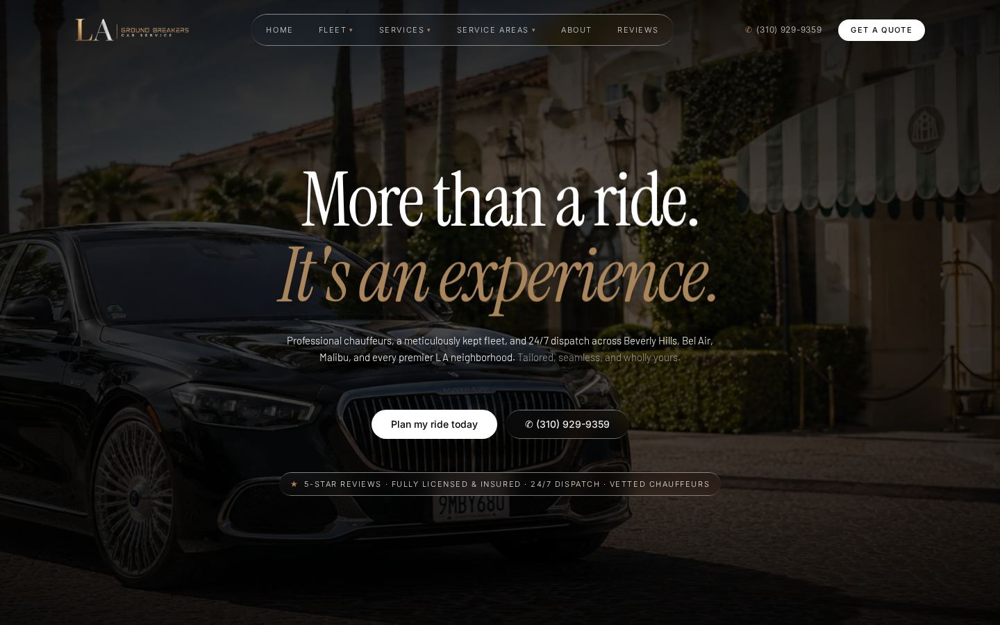LA Groundbreakers luxury chauffeur website